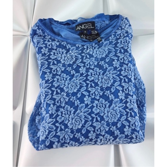 Angel Apparel Womens Sz M Blue Lace Swing Blouse & Tank Top Shell 2pc Set - Picture 10 of 13